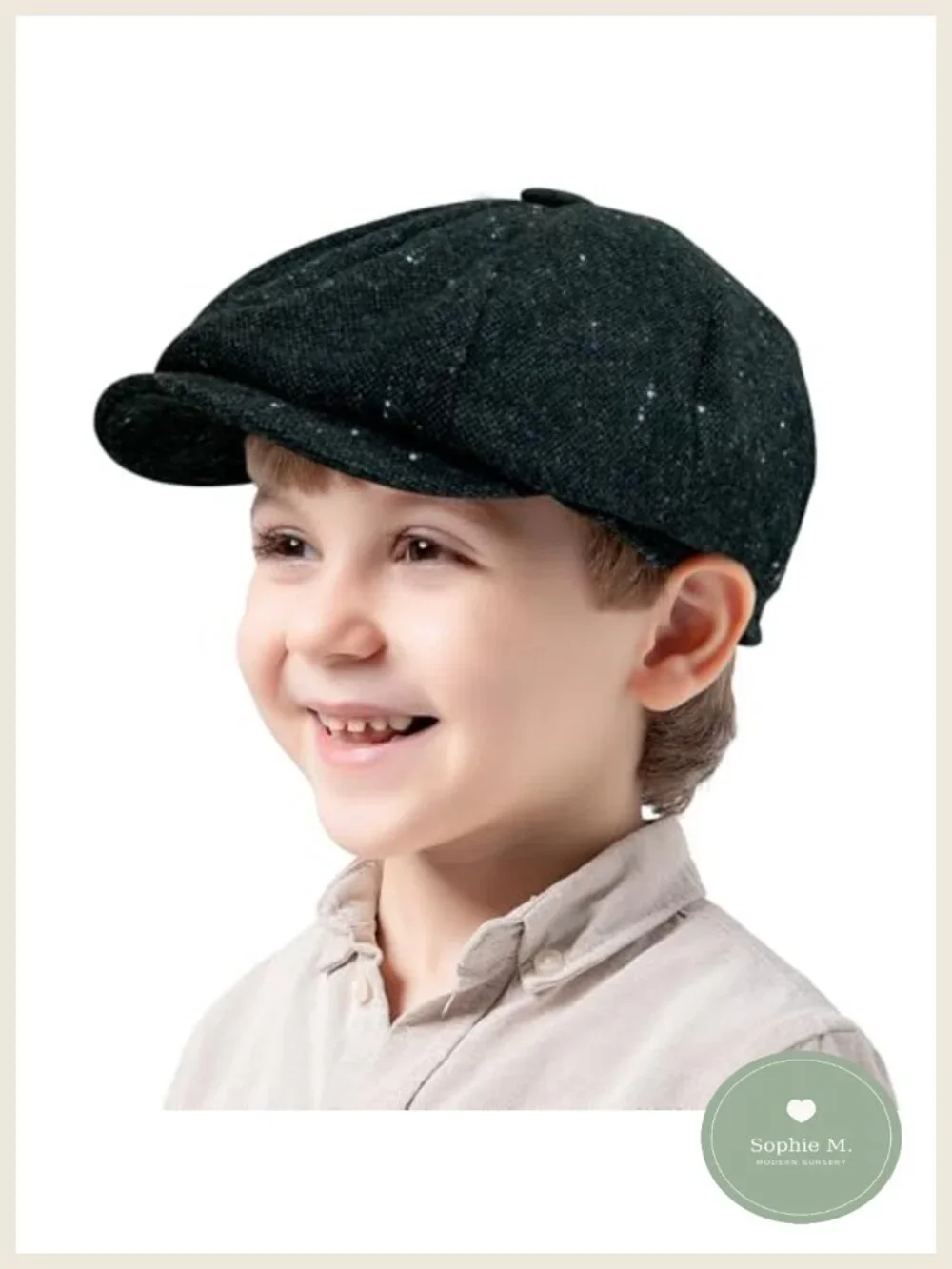 Kids Boys Vintage Newsboy Cap Wool Blend Tweed Flat Cabbie Hat